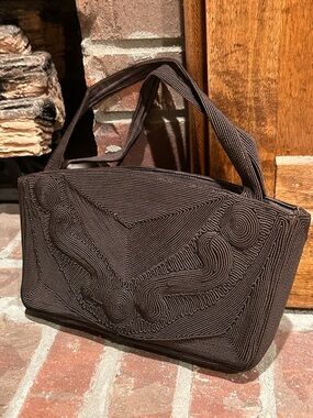 Vintage Embroidered Brown Handbag with original coin purse